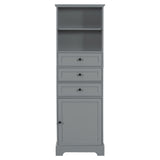 English Elm Gray Tall Storage Cabinet With 3 Drawers and Adjustable Shelves For Bathroom, Study, Office and Interior, Mdf Board With Painted Finish