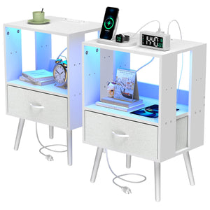 English Elm 2 Pack Modern Nightstands With Usb Charging, Led Light, And Stylish Fabric Drawers For Organization W1550P272168