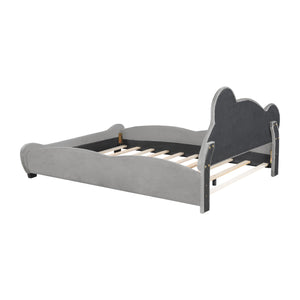 English Elm Full Velvet Bear-Shaped Platform Bed Full Size with Storage Pocket, Cute Cuddly Headboard, Gray Plush Finish SF000143AAE