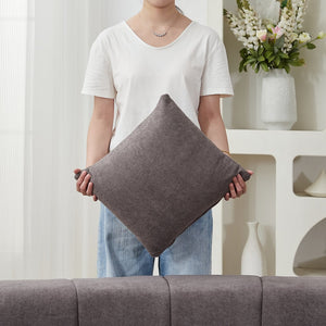 English Elm Chenille Modular Curved Sectional Sofa with Sculptural Piano Key Design and Four Throw Pillows Grey W834S00586