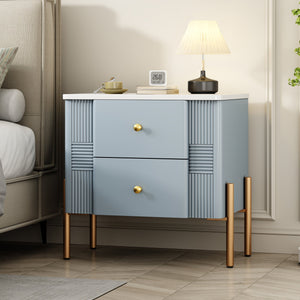 English Elm Christopher Knight Home® - Modern Fluted Nightstand with Two Drawers and Gold Legs, Sleek Textured Bedside Table for Stylish Storage and Easy Cleaning Blue 23 L x 18 W x 18 H N761P285710C
