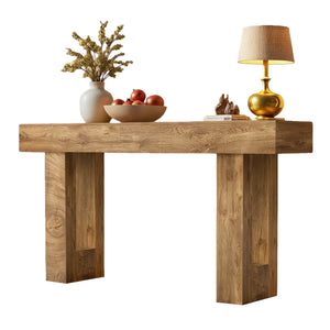 English Elm 63'' Farmhouse Console Table Rustic Wood Grain Sofa for Entryway or Hallway W3204P401255
