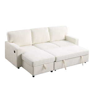 English Elm U_STYLE Chenille Upholstery Sleeper Sectional Sofa with Pull-Out Bed, Chaise Storage & Comfort Beige W1099S00146