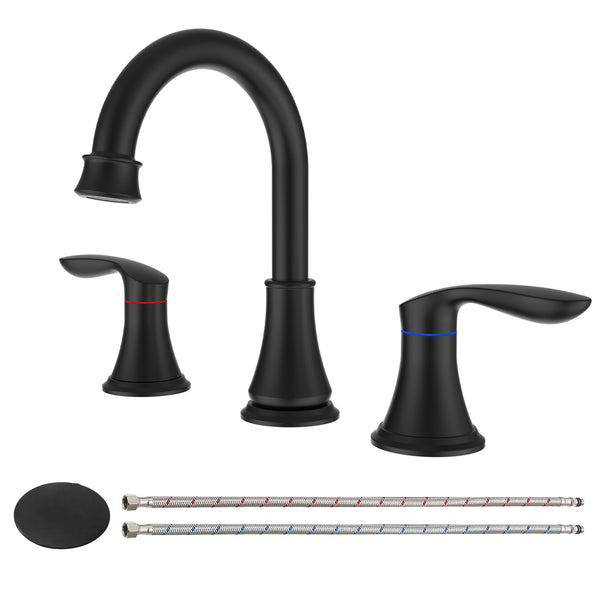 English Elm 2-Handle Matte Black Widespread Bathroom Sink Faucet With 360° Swivel Spout For Modern Vanities T3177P277514