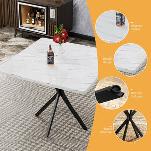 English Elm Square Mid Century Dining Table with Faux Marble Top, Waterproof Scratch-Resistant MDF Surface, Durable Iron Frame for Compact Kitchens and Stylish Small Dining Rooms White W578P242961