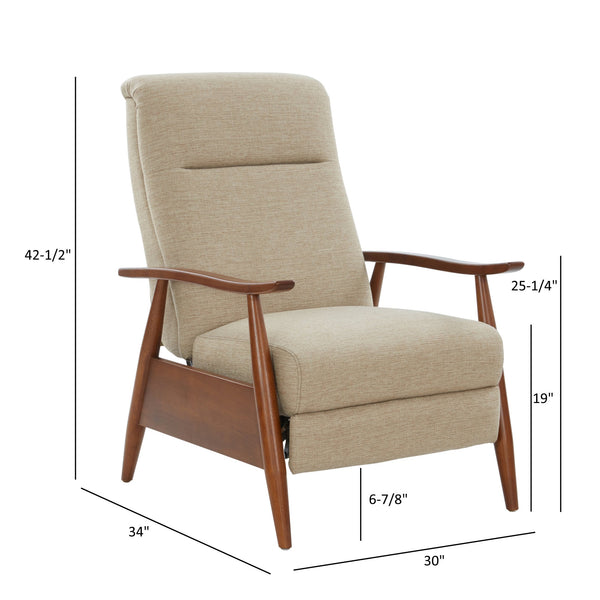 English Elm Tustin Mid-century Push Back Recliner with Chestnut Wood Arms and Performance Fabric Beige B050P429143