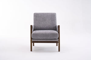 English Elm Mid-Century Solid Wood Accent Chair with Chenille Upholstery, Ergonomic Waist Support, Sturdy 300lb Capacity Gray T3903P372381