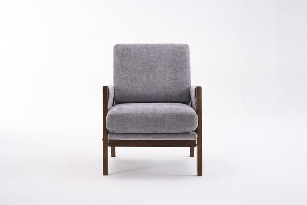 English Elm Mid-Century Solid Wood Accent Chair with Chenille Upholstery, Ergonomic Waist Support, Sturdy 300lb Capacity Gray T3903P372381