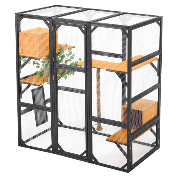 English Elm Outdoor Pine Wood Catio Enclosure with Platforms Condos and Walk-in Access for Cats N719P283198B