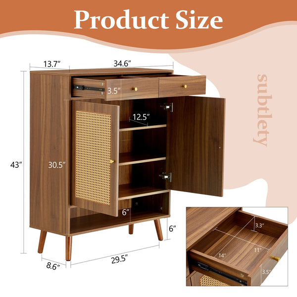 English Elm Multi-Functional Walnut Mdf Shoe Cabinet - Elegant Nordic & Industrial Design With Smart Storage Solutions W3226P278928