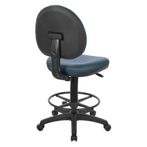 OSP Home Furnishings Sculptured Ergonomic Drafting Chair with Lumbar Support Padded Seat and Adjustable Footring Blue DC550-R105