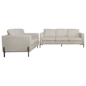 English Elm Dulcie Mid-Century Modern 2-Piece Sofa and Loveseat Set in Oatmeal Herringbone Fabric with Metal Legs, Tailored Comfort B062S01240