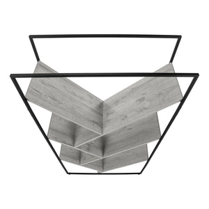 English Elm Bookshelf, 5-Tier Slanted Etagere with V-Shaped Open Shelves, Slim Black Metal Frame, 60" H Grey 39 L x 13 W x 7 H B2710P218980