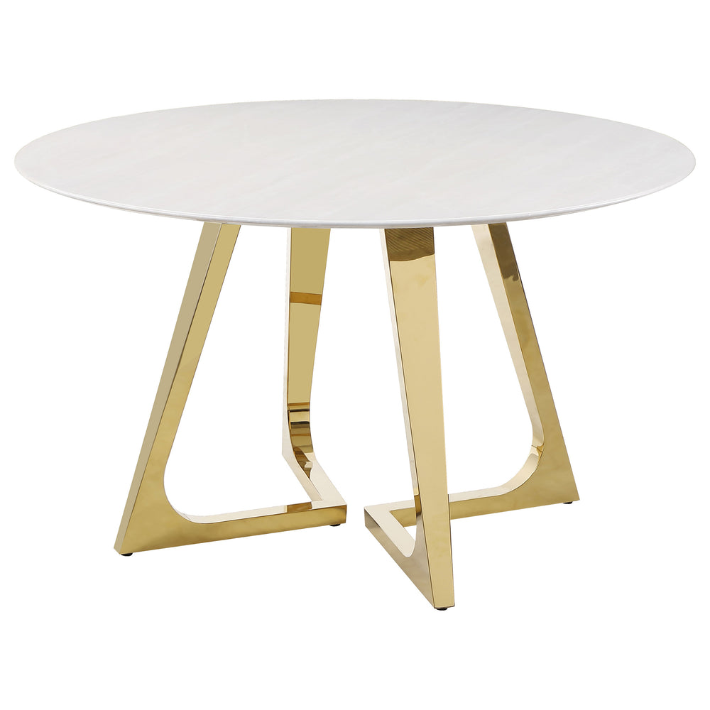 English Elm Imani White Marble Round Dining Table with Gold Stainless Steel Geometric Base B062S01552