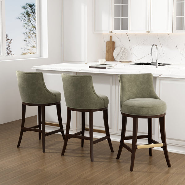 English Elm Lucia Leaf Green Chenille Barstool With Beech Wood Legs - Ergonomic Comfort & Stylish Design! B365P398047