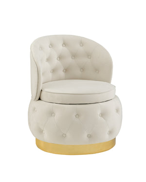 English Elm 360 Degree Swivel Cuddle Barrel Accent Storage Chairs Plush Velvet Round Armchair with Hidden Storage and Luxurious Comfort Beige W1420P198930