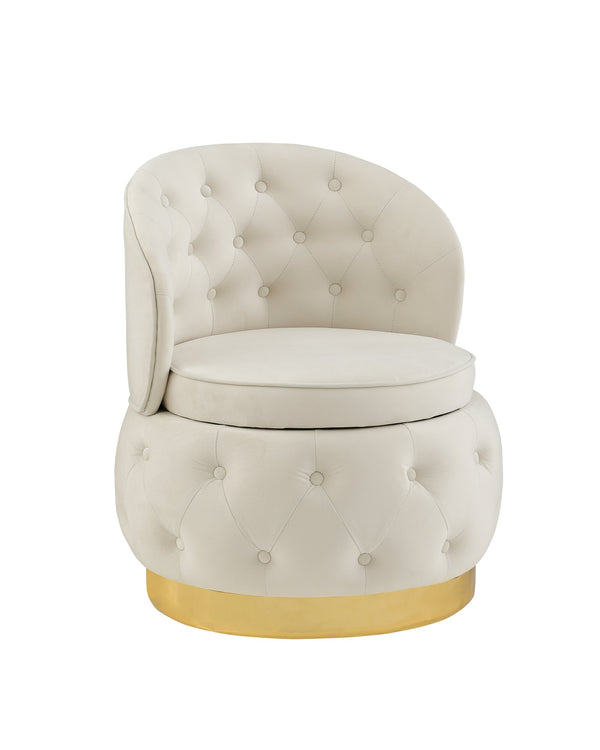 English Elm 360 Degree Swivel Cuddle Barrel Accent Storage Chairs Plush Velvet Round Armchair with Hidden Storage and Luxurious Comfort Beige W1420P198930