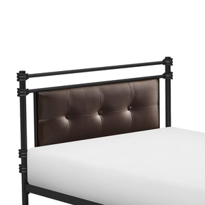English Elm 1pc Twin Platform Bed Jayla Collection Black Metal Frame with Brown Faux Leather Button-Tufted Headboard Footboard 40.25"x77.75" B011P364408