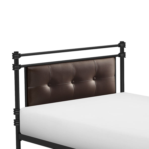 English Elm 1pc Twin Platform Bed Jayla Collection Black Metal Frame with Brown Faux Leather Button-Tufted Headboard Footboard 40.25"x77.75" B011P364408