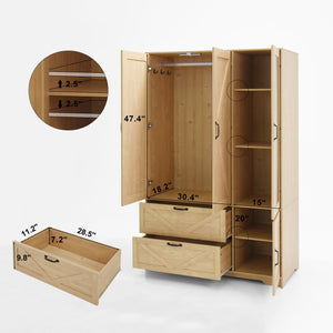 English Elm 4 Door Wooden Wardrobe Cabinet with Led Sensor Light Mirror and Drawers for Bedroom W409S00006