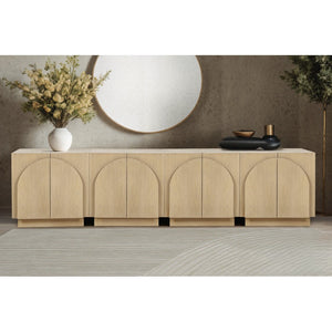 English Elm Mid-Century wooden sideboard buffet with arched doors and rounded edges, spacious storage, durable craftsmanship nurturing warmth Light Oak 33 L x 19 W x 29 H B011P367199