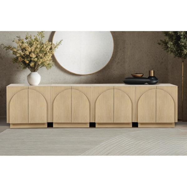 English Elm Mid-Century wooden sideboard buffet with arched doors and rounded edges, spacious storage, durable craftsmanship nurturing warmth Light Oak 33 L x 19 W x 29 H B011P367199