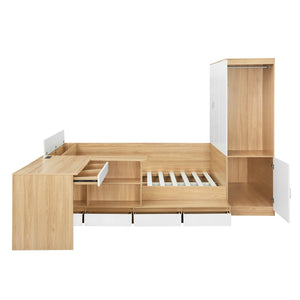 English Elm Full Size Wooden Platform Bed With 6 Drawers, Desk, Shelves & Wardrobe - Stylish Natural Finish N820S00060N
