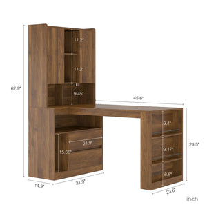 English Elm L Shaped Desk With Storage & Led Light - Modern Corner Computer Desk For Home Office & Gaming Setup W1321S00033