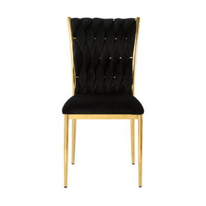 English Elm Modern Velvet Upholstered Dining Chairs Set of 2 with Electroplated Legs for Kitchen Black W210P301579