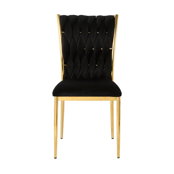 English Elm Modern Velvet Upholstered Dining Chairs Set of 2 with Electroplated Legs for Kitchen Black W210P301582