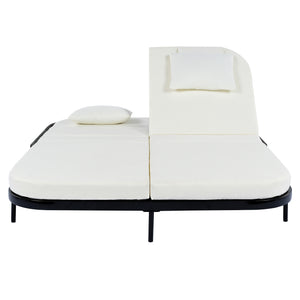 English Elm Trexm Outdoor Pe Rattan Daybed Dual Adjustable Backrest Iron Frame Poolside Lounger N715P250513B