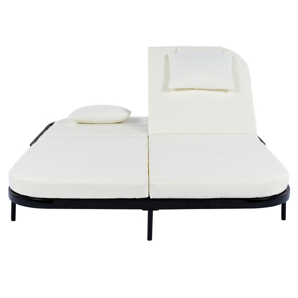 English Elm Trexm Outdoor Pe Rattan Daybed Dual Adjustable Backrest Iron Frame Poolside Lounger N715P250513B