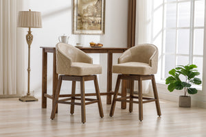 English Elm United We Win Quilted Microsuede Swivel Barstool with Wood Legs and Gold Rivet Trim Apricot W1568P361708