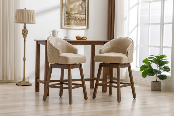 English Elm United We Win Quilted Microsuede Swivel Barstool with Wood Legs and Gold Rivet Trim Apricot W1568P361708