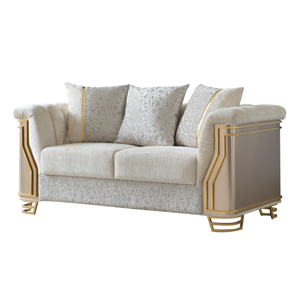 English Elm Chateau Three Piece Living Room Sofa Set Cream Upholstery Gold Steel Legs Glam B009S02179