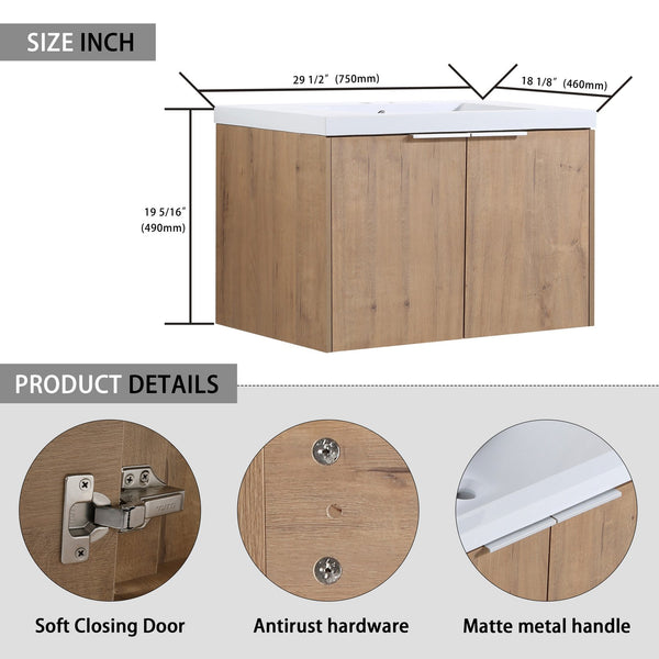 English Elm 42" Wall-Mounted Bathroom Vanity Set With Soft-Close Doors, Resin Sink & Side Cabinets For Style W999S00236