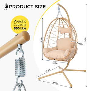 English Elm Hanging Egg Swing Chair Pe Wicker Stand Outdoor Patio Ergonomic Cushioned Seat T5880P497564