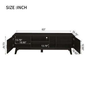 English Elm 63'' Dark Rattan TV Stand with 2 Cabinets, Bohemian Modern Media Console, Solid Wood Legs & Cable Management N710P182433B