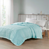 Madison Park Cambria Casual Oversized Down Alternative Blanket with Satin Trim MP51-2609 Aqua