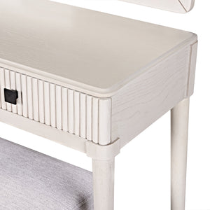 English Elm Modern Vanity Desk with Mirror & Stool, 2 Large Drawers, Fluted Panels, Cushioned Ergonomic Seat, White N844P262898A