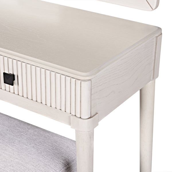 English Elm Modern Vanity Desk with Mirror & Stool, 2 Large Drawers, Fluted Panels, Cushioned Ergonomic Seat, White N844P262898A