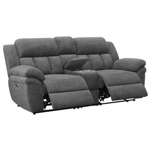English Elm Divine Chenille Reclining Loveseat with Tufted Pillowtop Arms and Built-in Console B062S01415