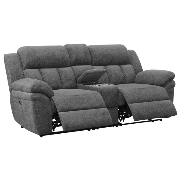 English Elm Divine Chenille Reclining Loveseat with Tufted Pillowtop Arms and Built-in Console B062S01415