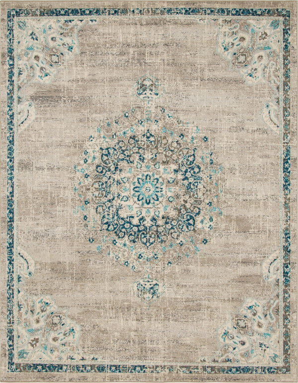 Unique Loom Penrose Alexis Machine Made Medallion Rug Gray, Beige/Blue/Ivory/Navy Blue 8' 0" x 10' 0"