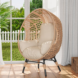 English Elm Elegant Pe Rattan Hanging Egg Chair Woven Swing with Thick Cushion for Patio Garden W3979P392988