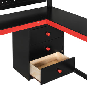 English Elm Full Size Gaming Loft Bed with Led Lighting Desk Shelves and Usb Charging Ports N820S00071J