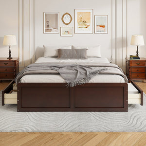 English Elm Wood Queen Platform Bed Solid Pine Frame Six Storage Drawers No Box Spring Needed Espresso N709P241723P-1