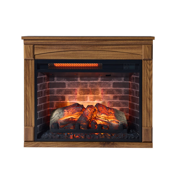 English Elm 28 Inch Electric Fireplace Media Console with Led Flame Ambient Heat Living Room W1769P213565