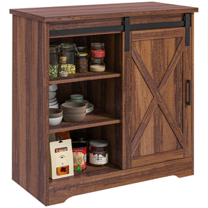 English Elm Homcom Rustic Farmhouse Coffee Bar Cabinet With Sliding Barn Door & Adjustable Shelves For Storage W2225P217401
