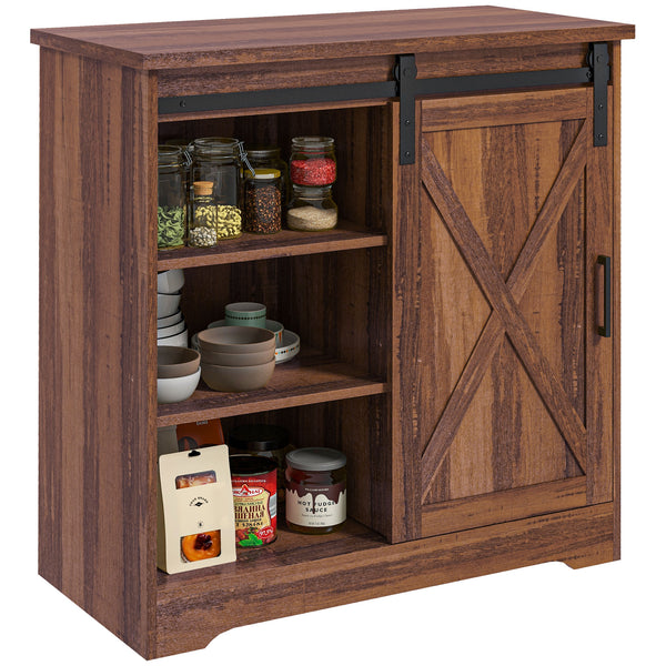 English Elm Homcom Rustic Farmhouse Coffee Bar Cabinet With Sliding Barn Door & Adjustable Shelves For Storage W2225P217401